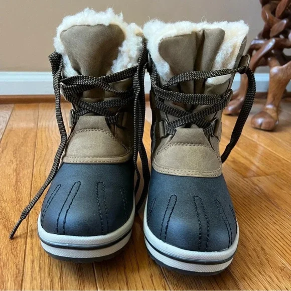 PAWZ Women Ginnie Duck Snow Boots sz 5 Hickory Brown Winter Shearling Leather - Picture 2 of 13